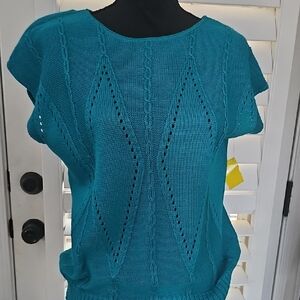 Teal Knit Short Sleeve Sweater Vintage
